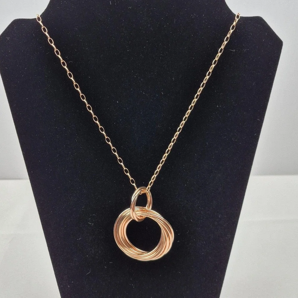 Milor Italy Bronze Rose Gold Tone‎ Interlocking Circles Pendant Necklace 36